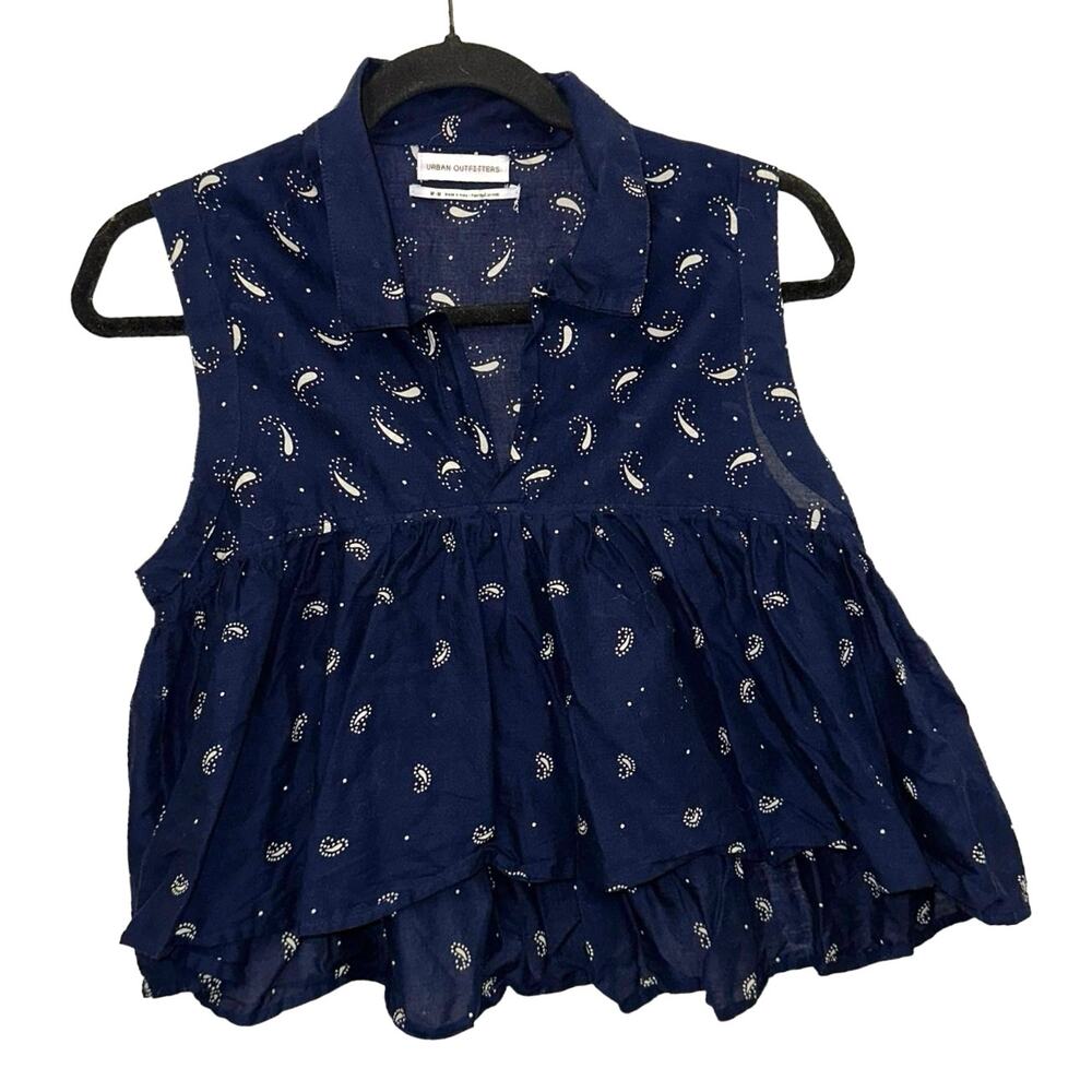 Urban Outfitters Navy Paisley Babydoll Peplum Top Sleeveless Size Medium